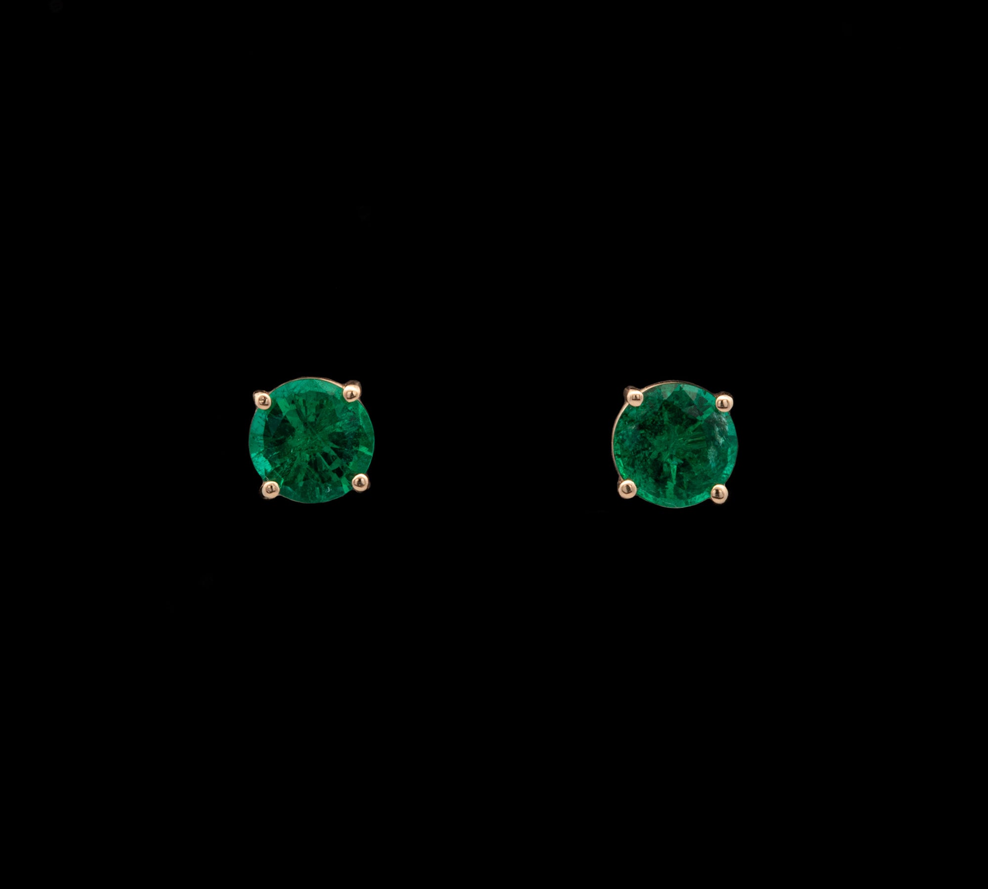 18K Yellow Gold Emerald For Prong Stud Earrings