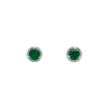 14K White Gold Emerald And Diamond Halo Stud Earrings
