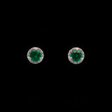 14K White Gold Emerald And Diamond Halo Stud Earrings