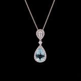 18K White Gold Pear Cut Aquamarine And Diamond Pendant With 16 Inch Chain