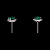 18K White Gold Emerald And Diamond Halo Stud Earrings