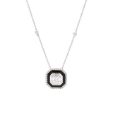 18K White Gold Diamond And Onyx Pendant With Diamond Station Necklace, 16 Inches