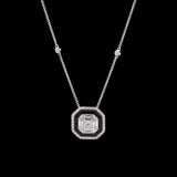18K White Gold Diamond And Onyx Pendant With Diamond Station Necklace, 16 Inches