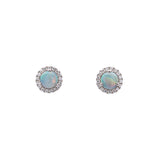 18K White Gold Opal And Diamond Halo Stud Earrings