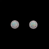 18K White Gold Opal And Diamond Halo Stud Earrings