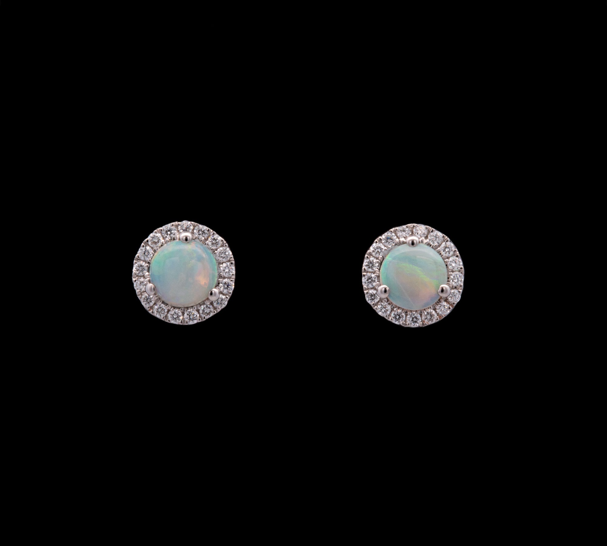 18K White Gold Opal And Diamond Halo Stud Earrings