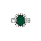 18K White Gold Cushion Cut Emerald And Diamond Ring