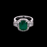 18K White Gold Cushion Cut Emerald And Diamond Ring