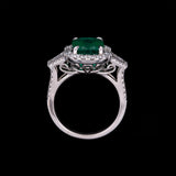 18K White Gold Cushion Cut Emerald And Diamond Ring