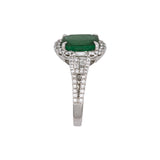 18K White Gold Cushion Cut Emerald And Diamond Ring