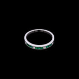 18K White Gold Square Cut Emerald And Diamond Channel Set Band