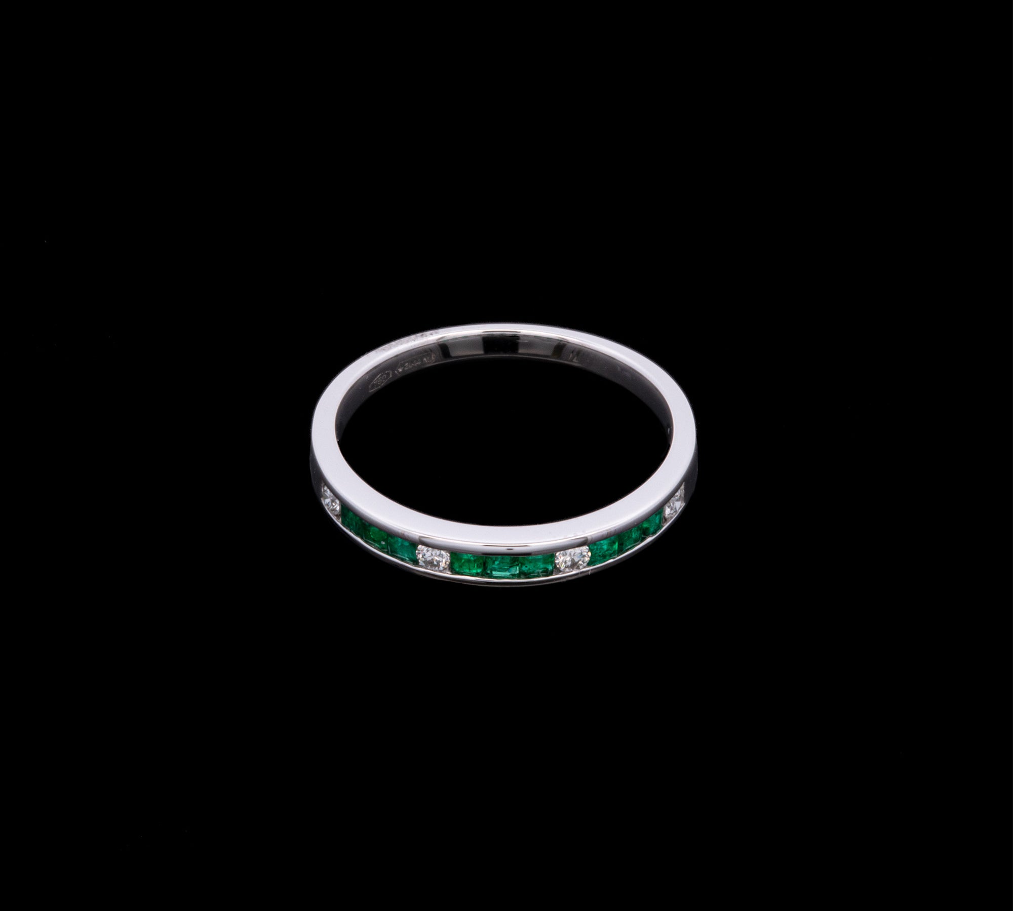 18K White Gold Square Cut Emerald And Diamond Channel Set Band