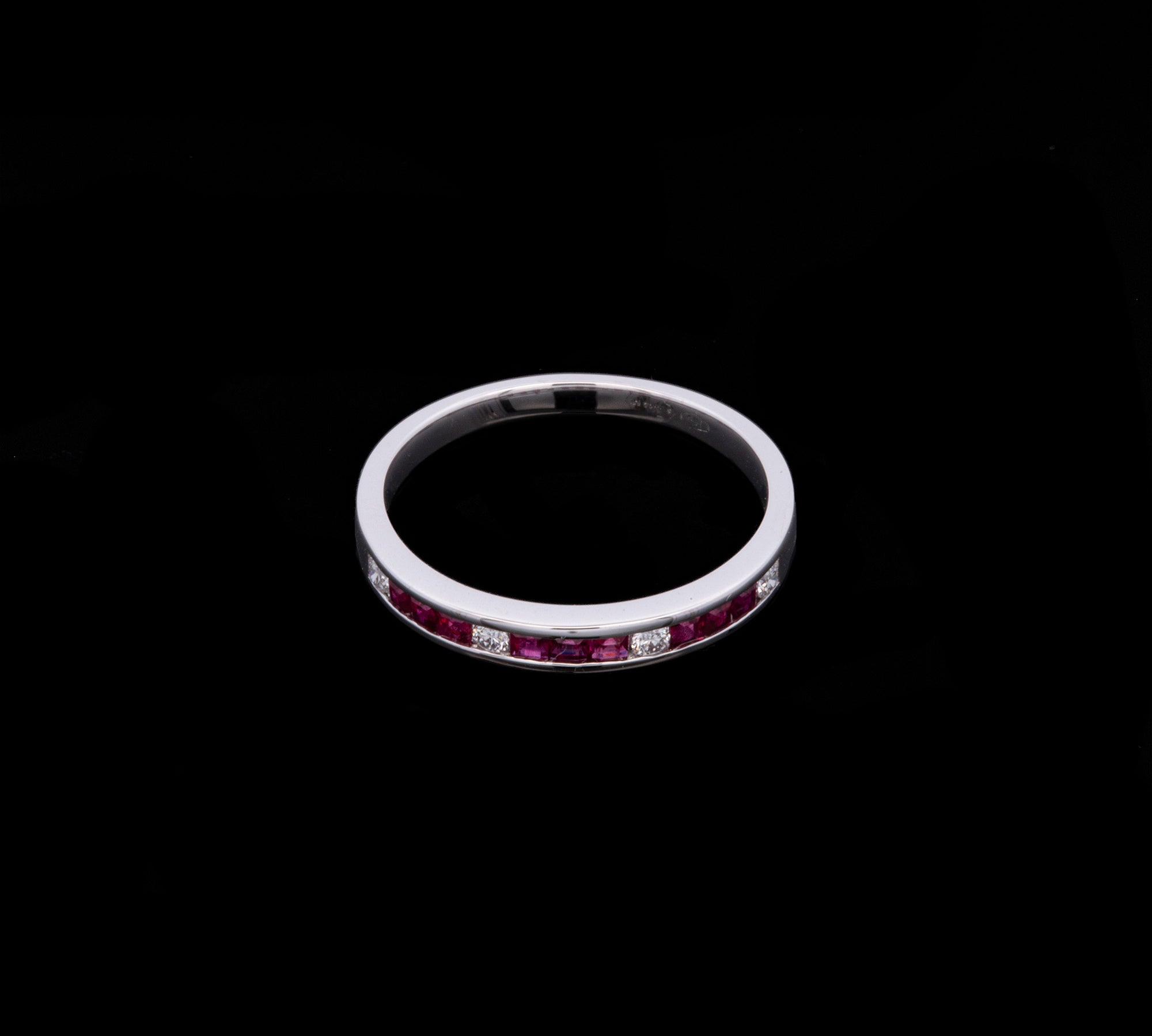 18K White Gold Square Cut Ruby And Diamond Channel Set Band