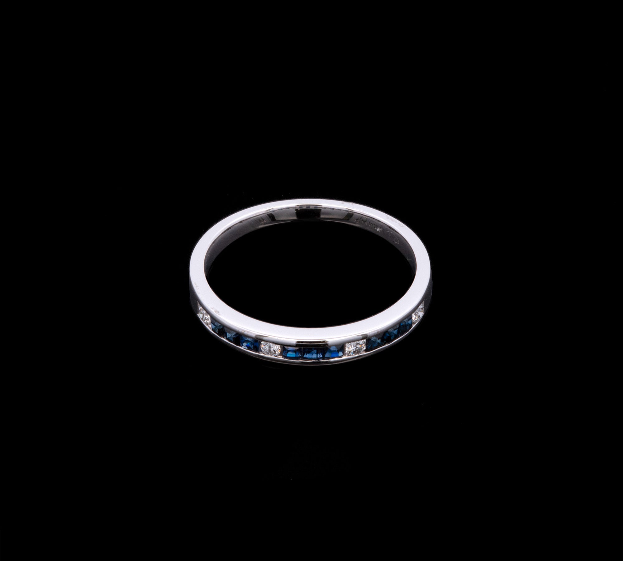 18K White Gold Square Cut Sapphire And Diamond Channel Set Band