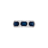 18K White Gold Emerald Cut Sapphire And Round Diamond Ring