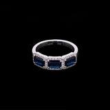 18K White Gold Emerald Cut Sapphire And Round Diamond Ring