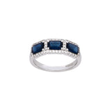 18K White Gold Emerald Cut Sapphire And Round Diamond Ring
