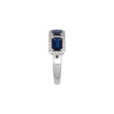 18K White Gold Emerald Cut Sapphire And Round Diamond Ring