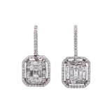 18K White Gold Round And Baguette Drop Earrings