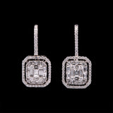18K White Gold Round And Baguette Drop Earrings