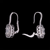 18K White Gold Round And Baguette Drop Earrings