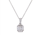 18K White Gold Round And Baguette Diamond Pendant And Chain