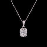 18K White Gold Round And Baguette Diamond Pendant And Chain