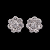 18K White Gold Baguette And Round Diamond Flower Stud Earrings