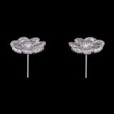 18K White Gold Baguette And Round Diamond Flower Stud Earrings