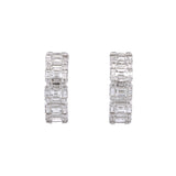 18K White Gold Round And Baguette Diamond Huggie Earrings