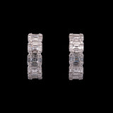 18K White Gold Round And Baguette Diamond Huggie Earrings