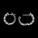 18K White Gold Round And Baguette Diamond Huggie Earrings