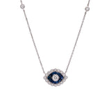 18K White Gold Sapphire And Diamond Necklace With Diamond Station Chain