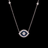 18K White Gold Sapphire And Diamond Necklace With Diamond Station Chain