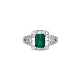 18K White Gold Emerald And Diamond Ring