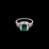 18K White Gold Emerald And Diamond Ring