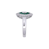 18K White Gold French Cut Emerald And Round Diamond Diamond Ring