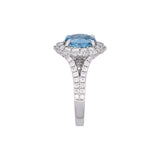 18K White Gold Aquamarine And Diamond Halo Ring