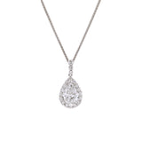 18K White Gold Pear Shape Diamond Halo Pendant With 16 Inch Chain