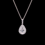 18K White Gold Pear Shape Diamond Halo Pendant With 16 Inch Chain