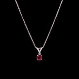 14K White Gold Ruby And Diamond Pendant With 16 Inch Diamond Cut Sparkle Singapore Chain
