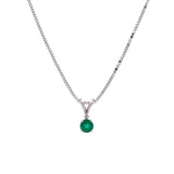14K White Gold Emerald Pendant With Diamond Accent And 0.75mm 16 Inch Box Chain With Lobster Clasp