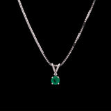 14K White Gold Emerald Pendant With Diamond Accent And 0.75mm 16 Inch Box Chain With Lobster Clasp