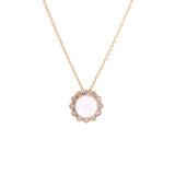14K Yellow Gold Round Moonstone And Diamond Necklace, 16 Inches
