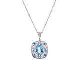 18K White Gold Aquamarine And Diamond Pendant With 16 Inch Chain