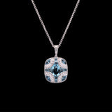 18K White Gold Aquamarine And Diamond Pendant With 16 Inch Chain