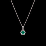 14K White Gold 0.69ctw Emerald And Diamond Halo Pendant With 16 Inch Singapore Sparkle Chain