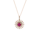 14K Yellow Gold Ruby And Diamond Pendant With Chain