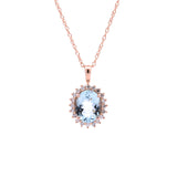 14K Rose Gold Aquamarine And Diamond Halo Pendant