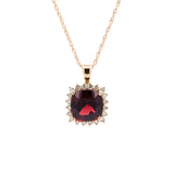 14K Yellow Gold Cushion Cut Garnet And Diamond Halo Pendant